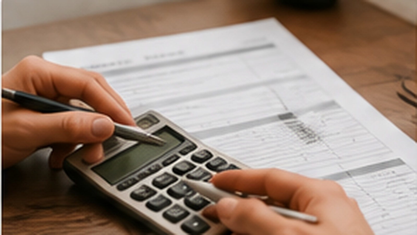 Homeowner reviewing an HVAC quote with a calculator