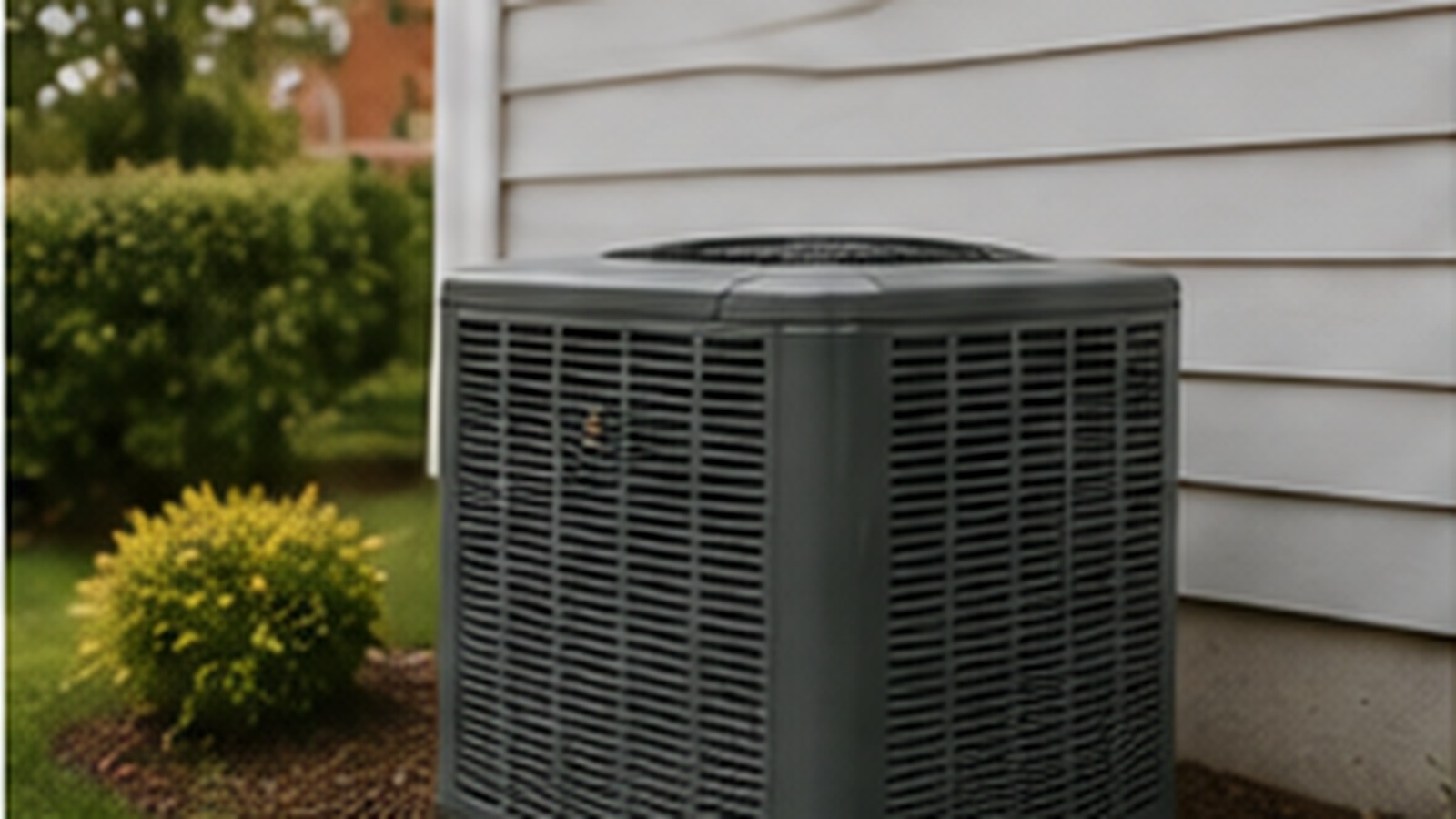 Residential outdoor HVAC condenser beside a home